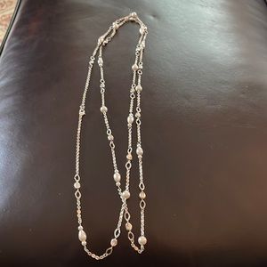 Long Silver and Pearl Necklace